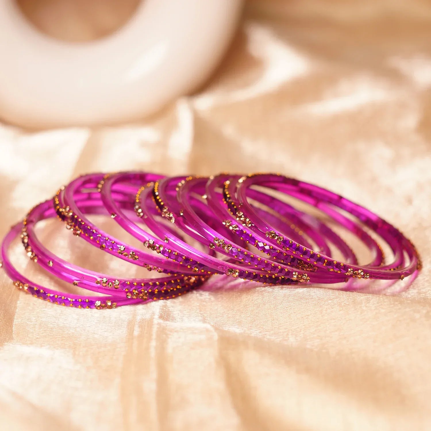 Stylish Traditional Glass Bangle with Beads Studded for Women & Girls (Pack of 12 Bangles) - The Golden Cascade